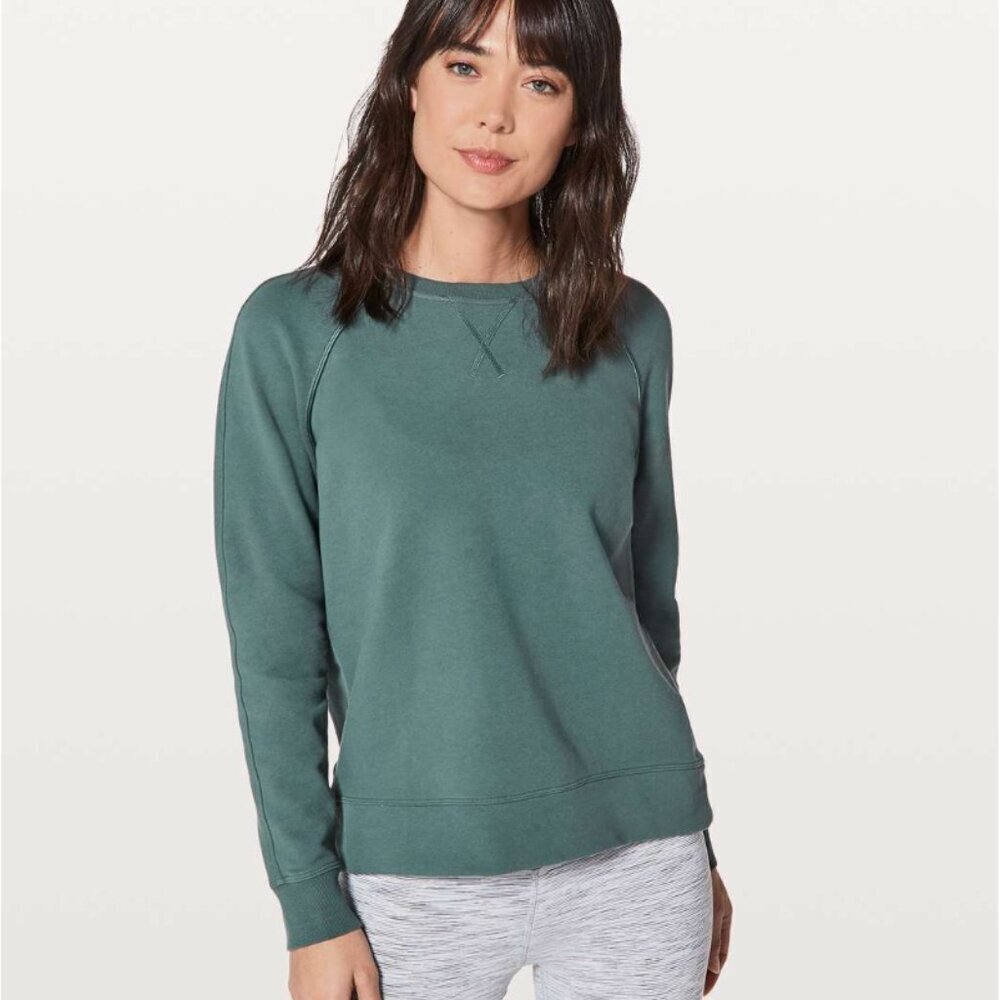 Lululemon Green Crew Sweatshirt Pullover Sweater Just Pleat it Size 10